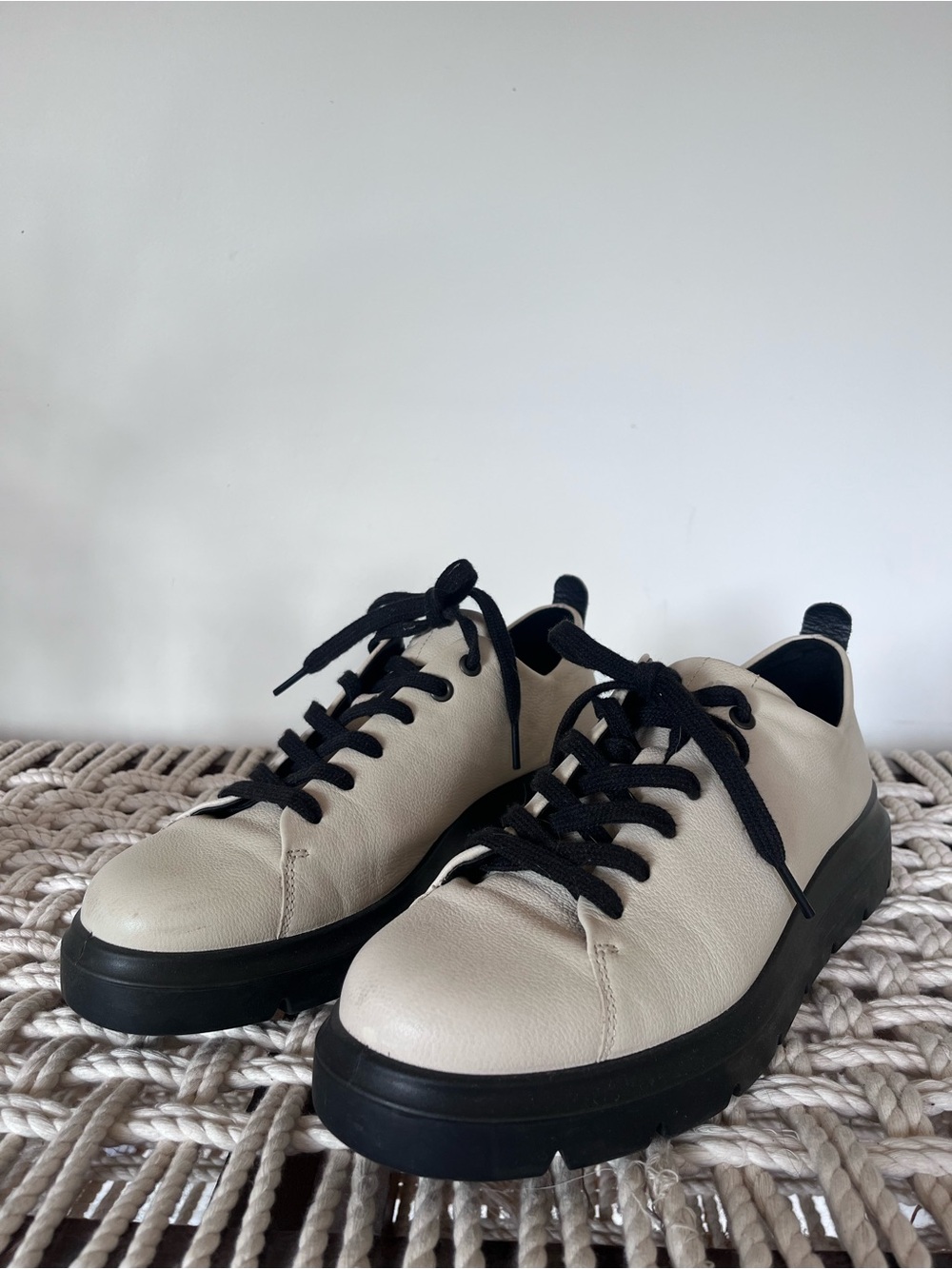 Ecco Women's Leather Sneakers in Cream and Black